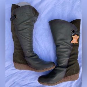🎉HP🎉NEW LEATHER BOOTS SUEDE TALL SLOUCHY OLIVE Winter Brass Grommet 7